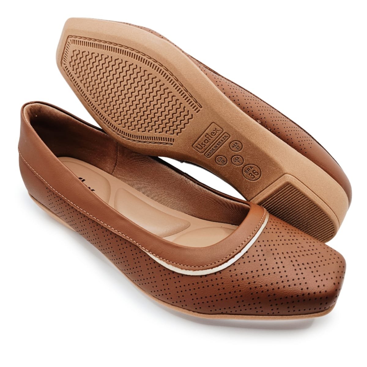Sapatilha Usaflex em Couro Microperfurado Marrom 5