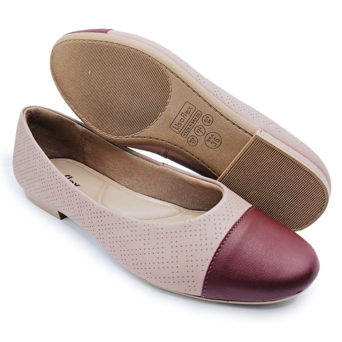 Sapatilha Usaflex em Couro Detalhe Laser Bicolor Rosa 5