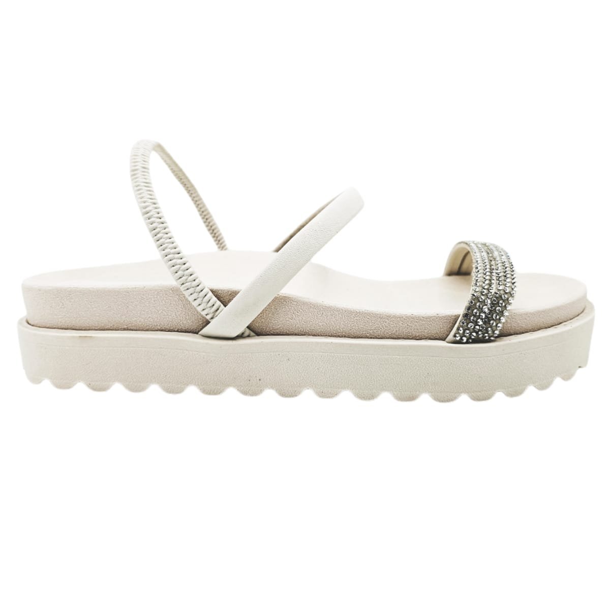 Sandália Careflex Plataforma com Brilho e Alça Elástica Branco 2