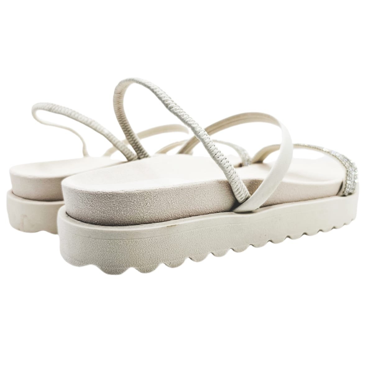 Sandália Careflex Plataforma com Brilho e Alça Elástica Branco 4