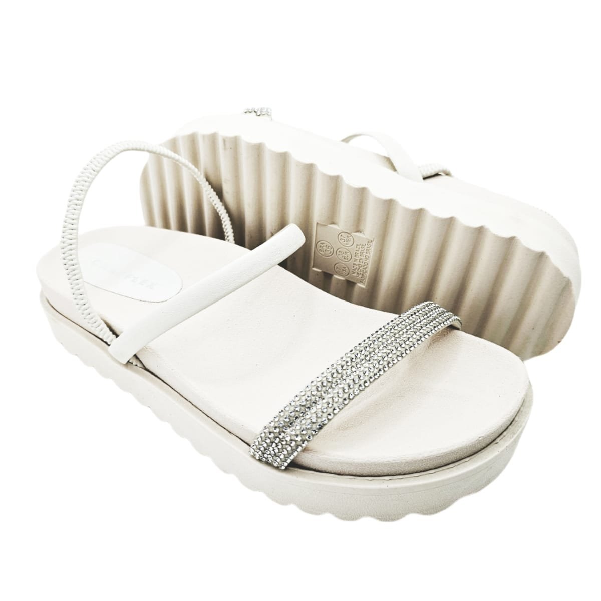 Sandália Careflex Plataforma com Brilho e Alça Elástica Branco 5