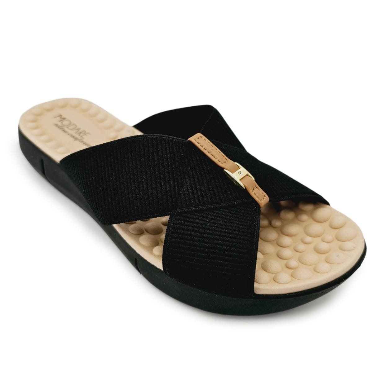 Chinelo Modare com Tiras Cruzadas em Elástico Preto 2