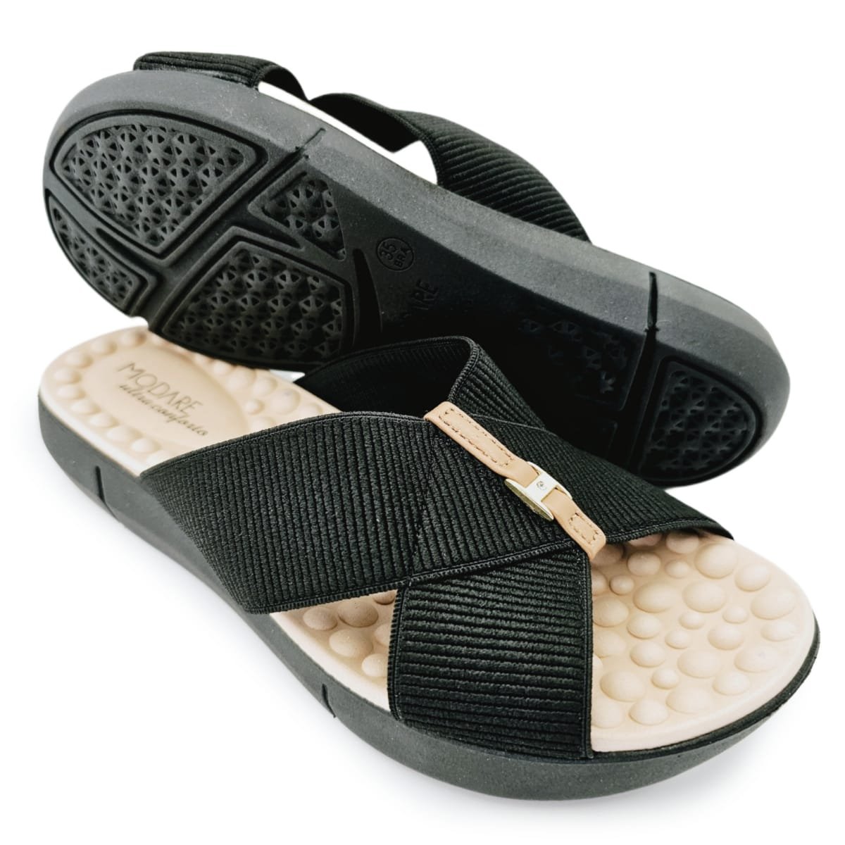 Chinelo Modare com Tiras Cruzadas em Elástico Preto 6