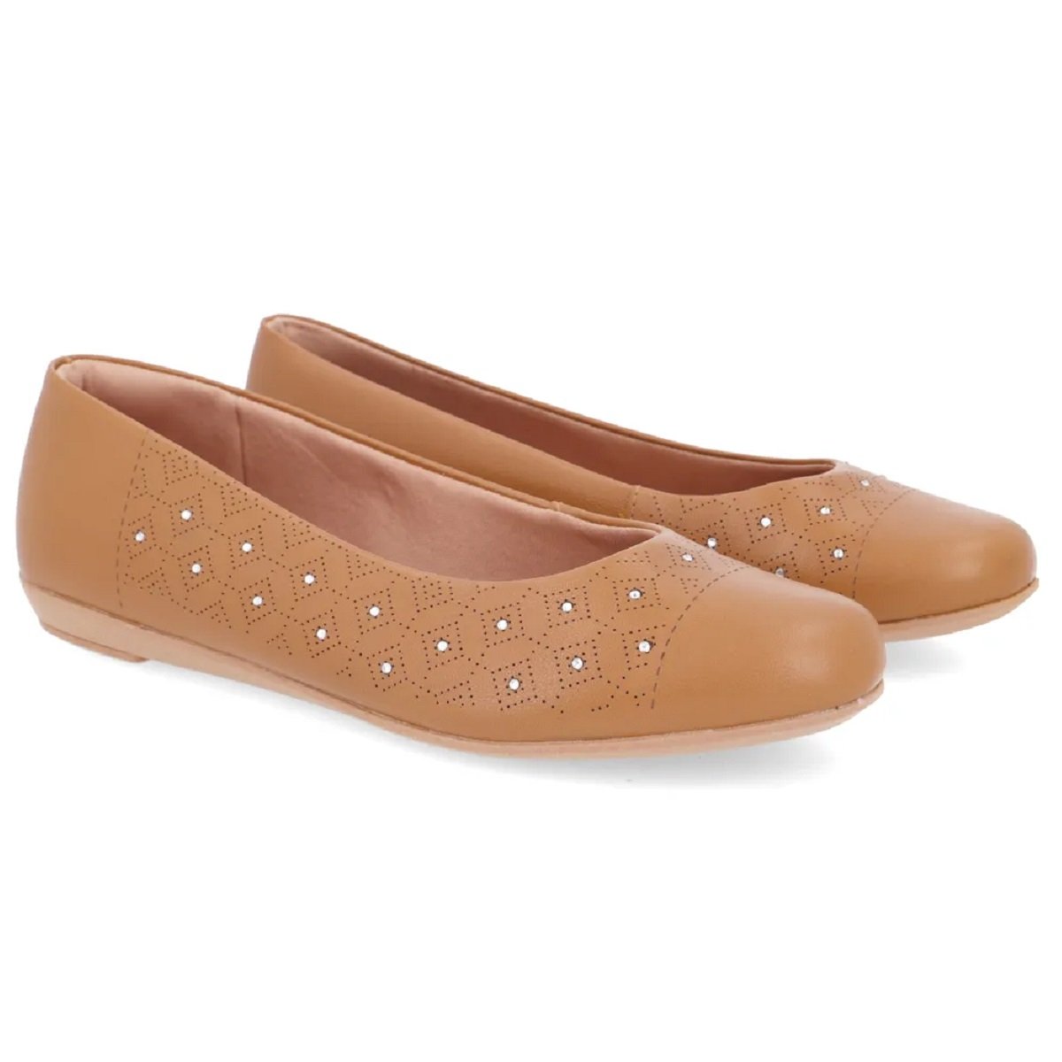 Sapatilha Usaflex em Couro com Detalhe Laser Strass Caramelo 2