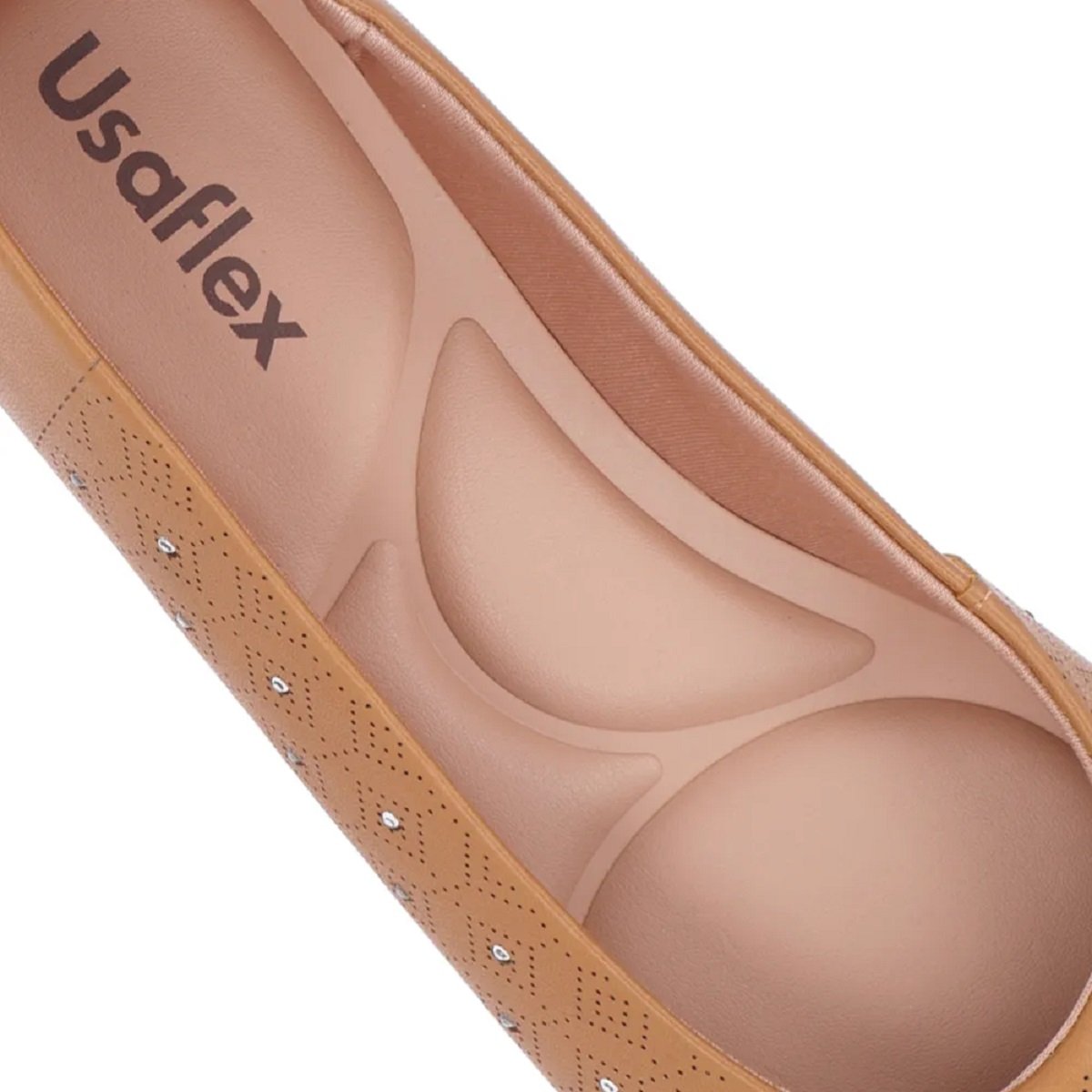 Sapatilha Usaflex em Couro com Detalhe Laser Strass Caramelo 4