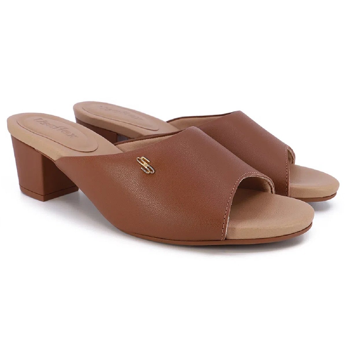 Tamanco Usaflex Salto Bloco Couro Conforto e Elegância Marrom 3