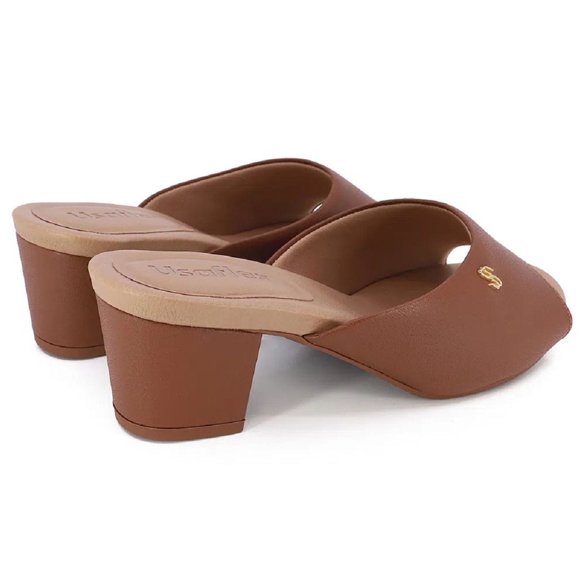Tamanco Usaflex Salto Bloco Couro Conforto e Elegância Marrom 4