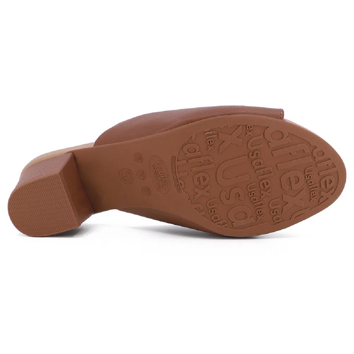 Tamanco Usaflex Salto Bloco Couro Conforto e Elegância Marrom 5