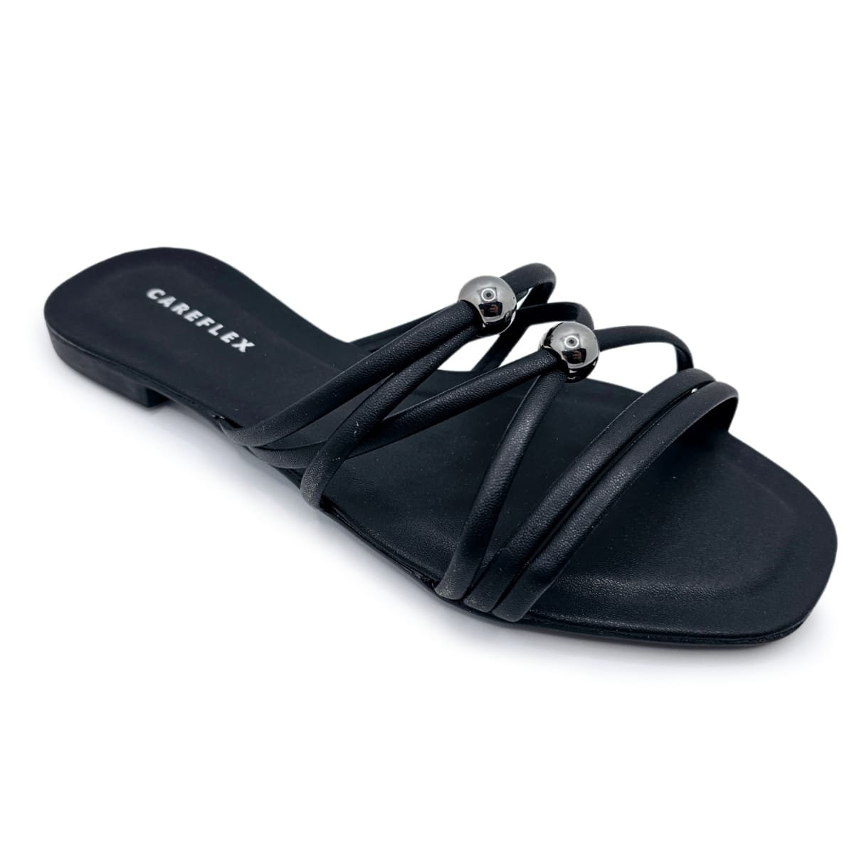 Rasteirinha com Tiras e Brilho Elegante Chinelo Careflex Preto 3