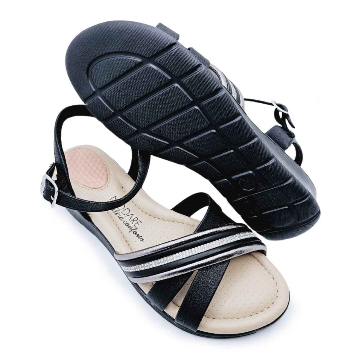 Sandália Modare com Amortecedor e Brilho - Leveza e Conforto Preto 5