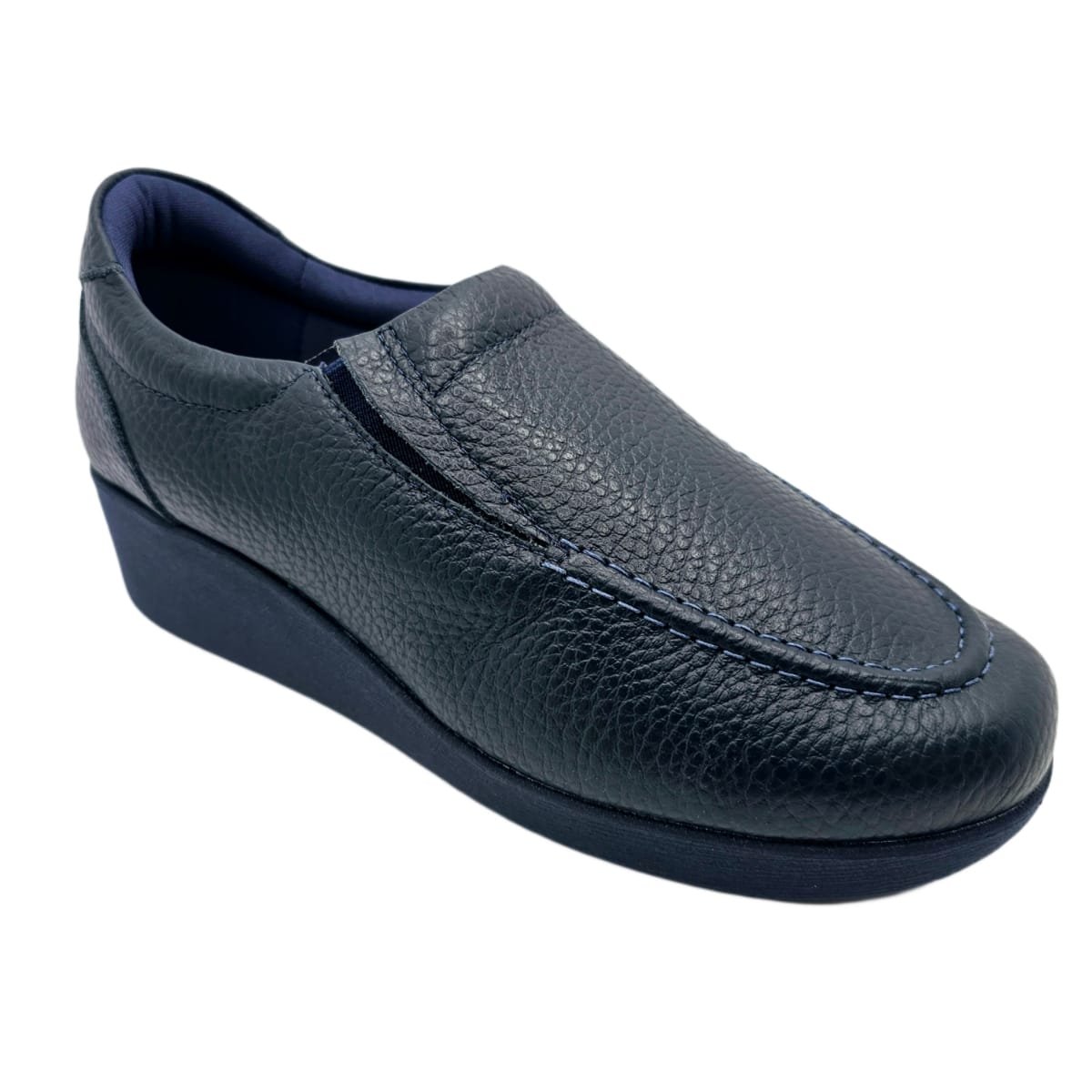 Sapato Usaflex Mocassim Anabela em Couro Relax Uniforme Marinho 2