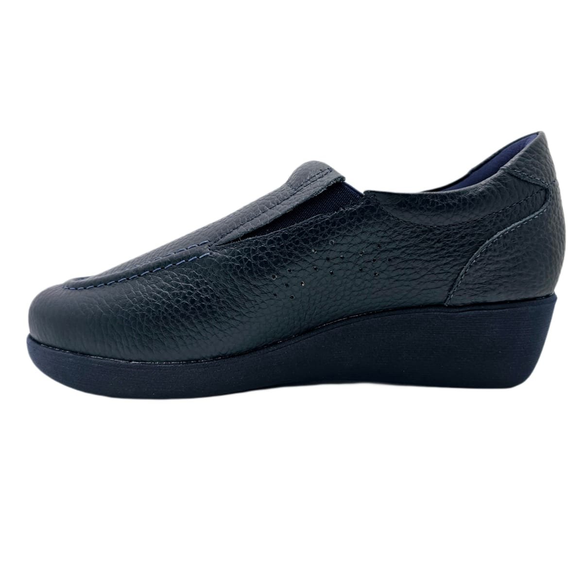 Sapato Usaflex Mocassim Anabela em Couro Relax Uniforme Marinho 3
