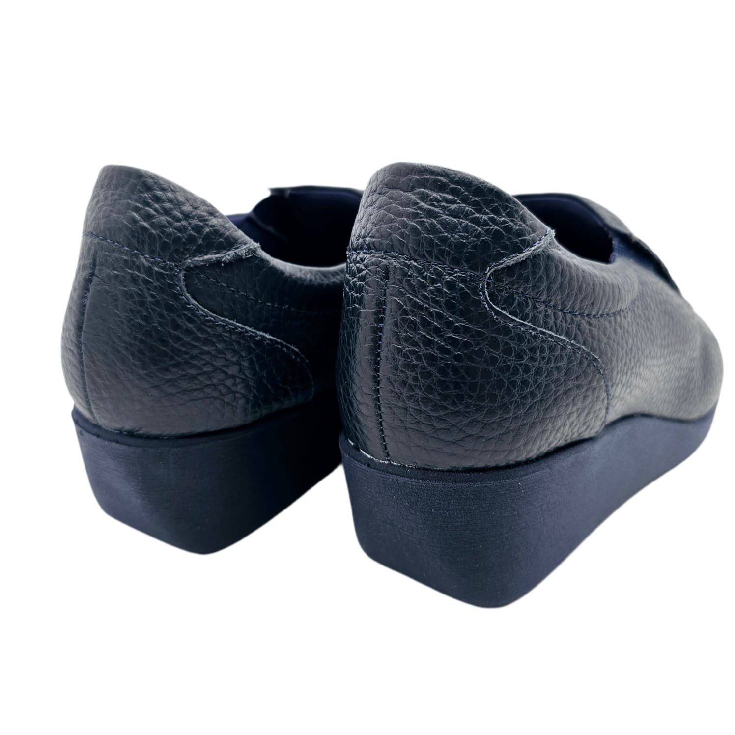 Sapato Usaflex Mocassim Anabela em Couro Relax Uniforme Marinho 4