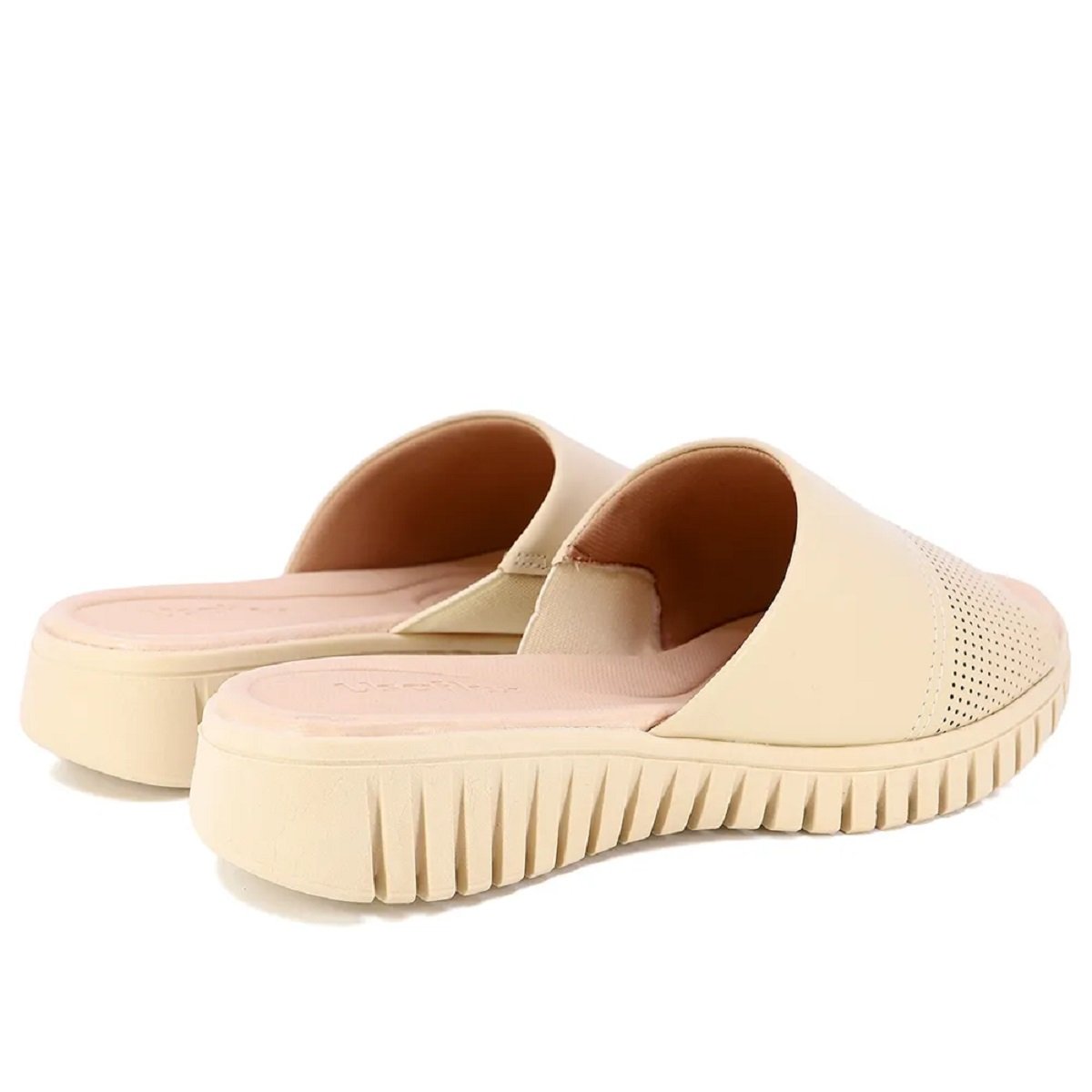 Chinelo Slide Usaflex salto plataforma com cabedal em couro Bege 3