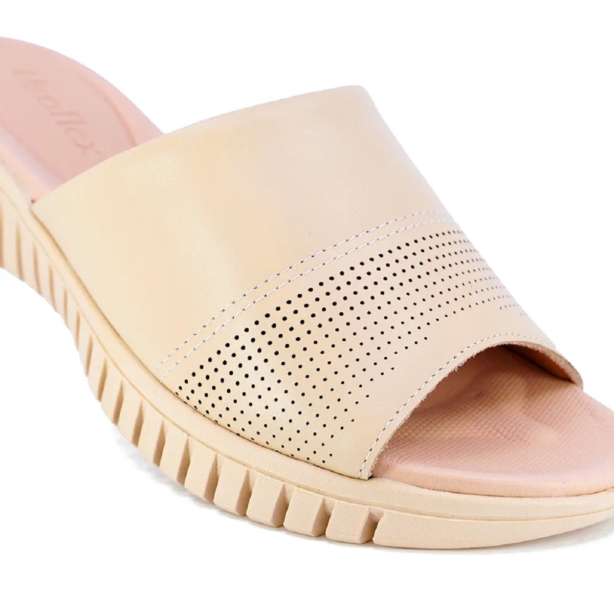 Chinelo Slide Usaflex salto plataforma com cabedal em couro Bege 4