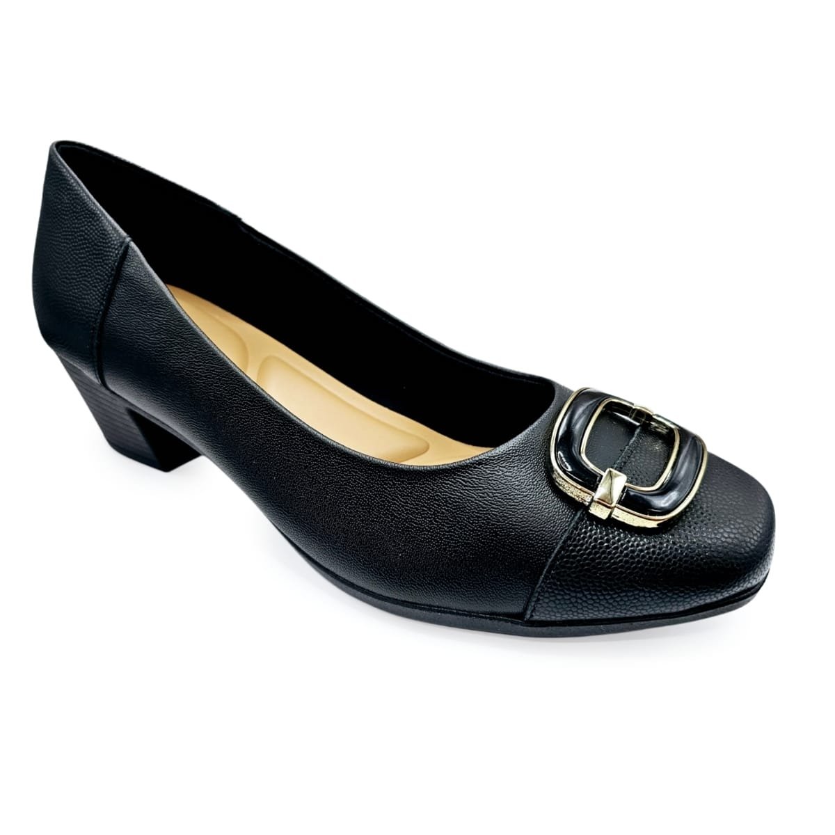 Sapato Scarpin Usaflex em Couro Salto Médio Confortável Preto 2