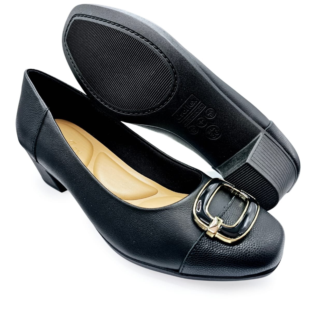 Sapato Scarpin Usaflex em Couro Salto Médio Confortável Preto 5