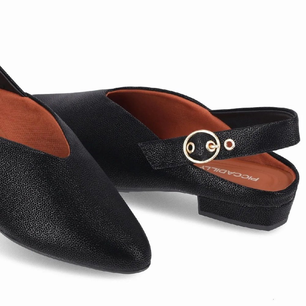 Sapato Piccadilly Slingback Salto Baixo Preto 6