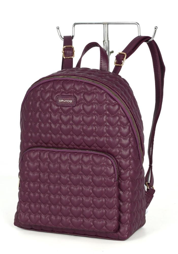 Mochila de Costas Pequena Casual Matelassê Coração Up4you Roxo 2