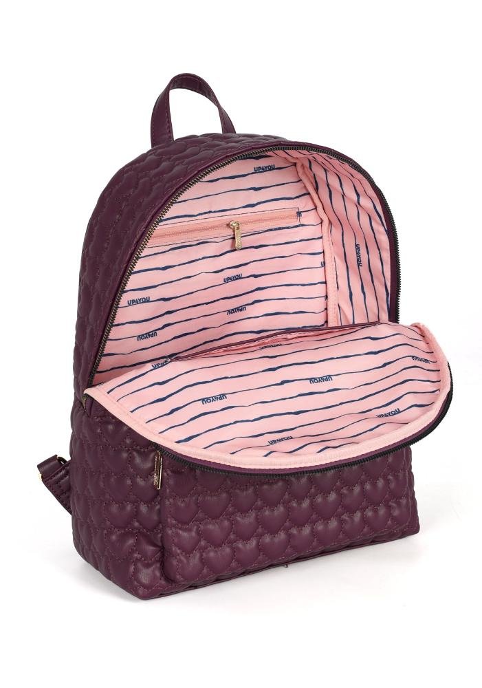 Mochila de Costas Pequena Casual Matelassê Coração Up4you Roxo 3