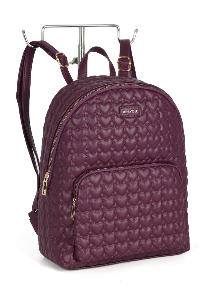 Mochila de Costas Pequena Casual Matelassê Coração Up4you Roxo 5
