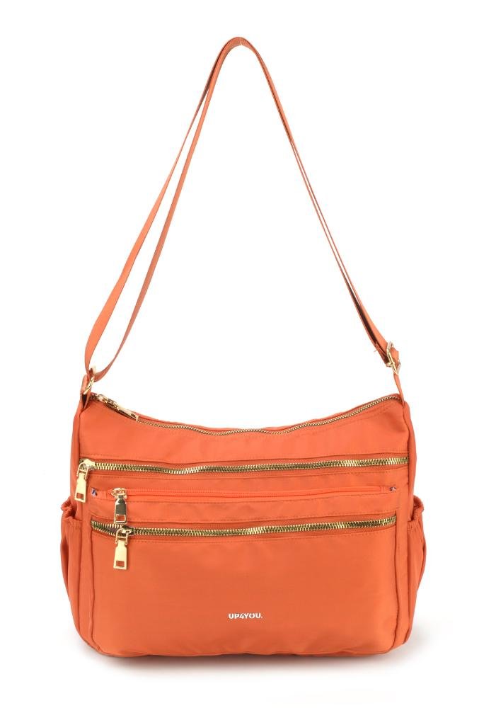 Bolsa Canoa Pequena Transversal Náilon Três Bolsos Up4you Laranja 1