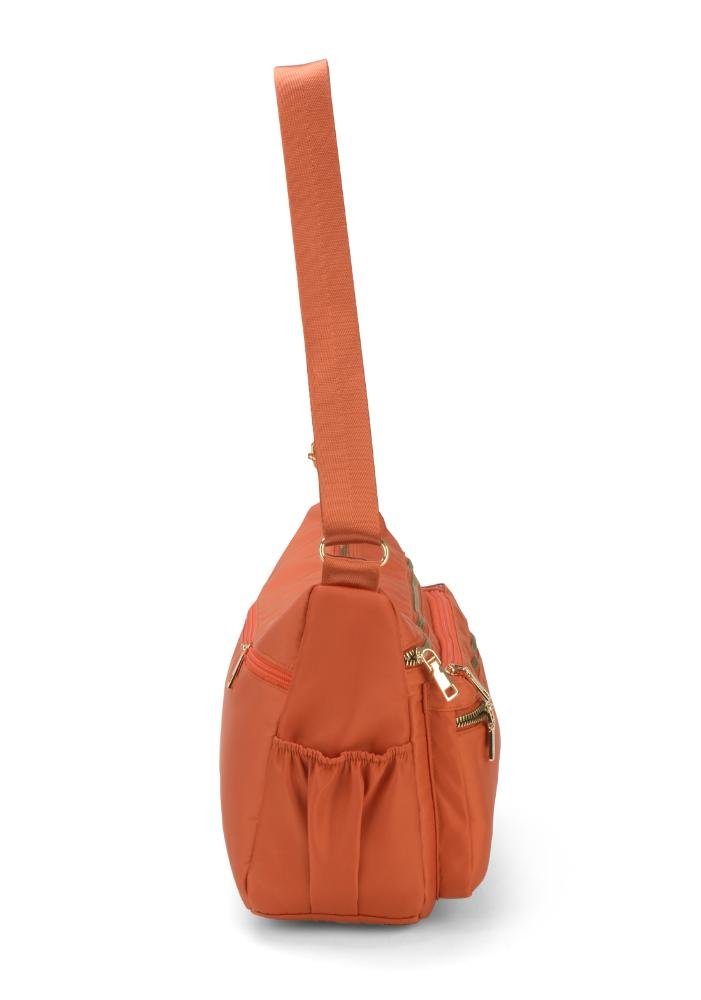 Bolsa Canoa Pequena Transversal Náilon Três Bolsos Up4you Laranja 2