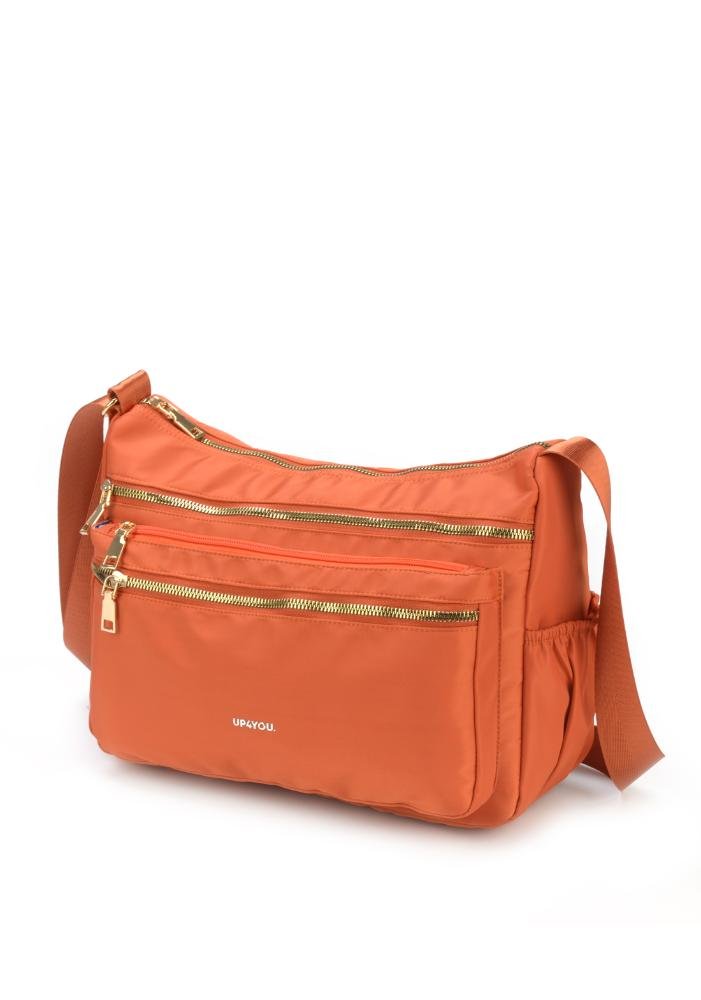 Bolsa Canoa Pequena Transversal Náilon Três Bolsos Up4you Laranja 5