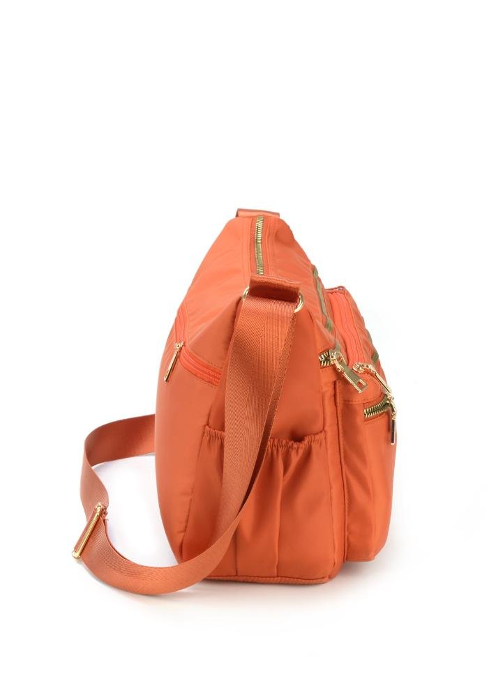 Bolsa Canoa Pequena Transversal Náilon Três Bolsos Up4you Laranja 6