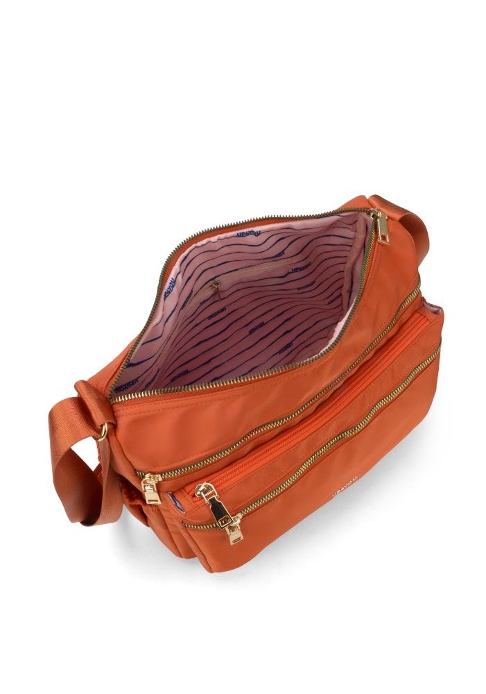 Bolsa Canoa Pequena Transversal Náilon Três Bolsos Up4you Laranja 7
