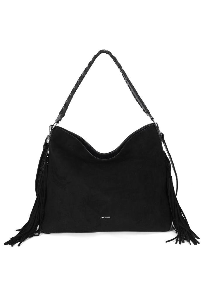Bolsa Hobo Média de Ombro em Camurça com Franja Up4you