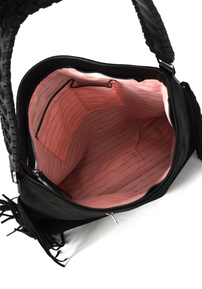 Bolsa Hobo Média de Ombro em Camurça com Franja Up4you Preto 4