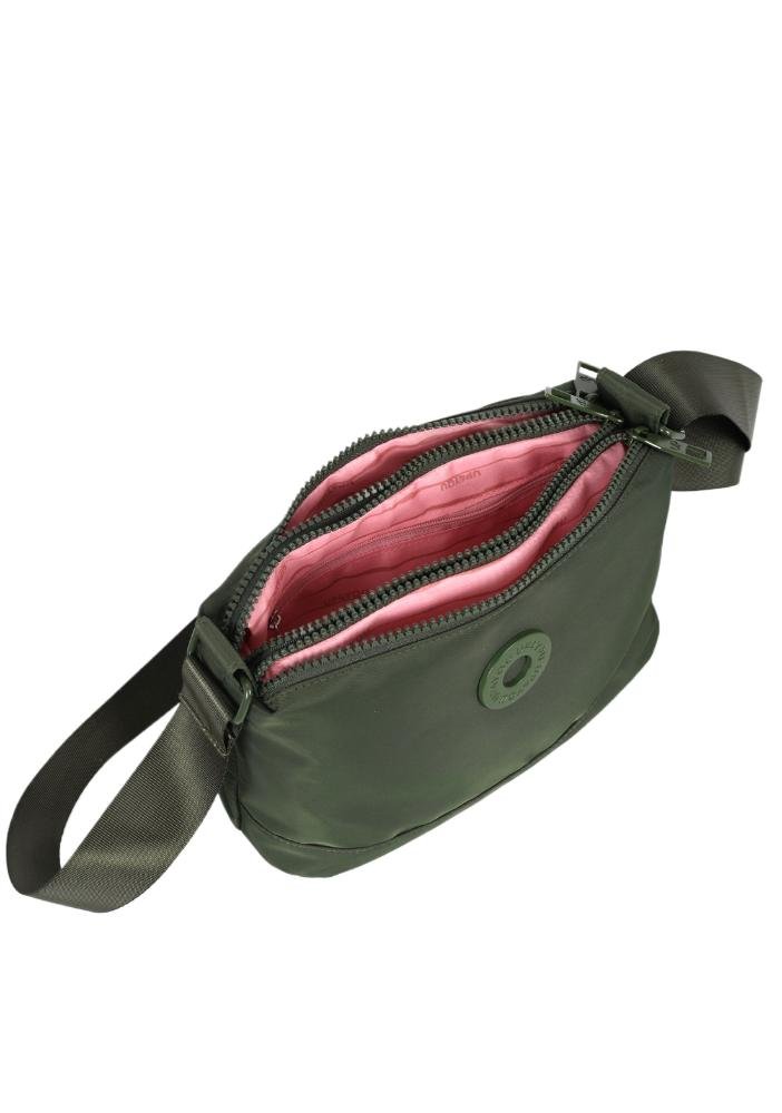 Bolsa Canoa Pequena Transversal Náilon Três Bolsos Up4you Verde 6