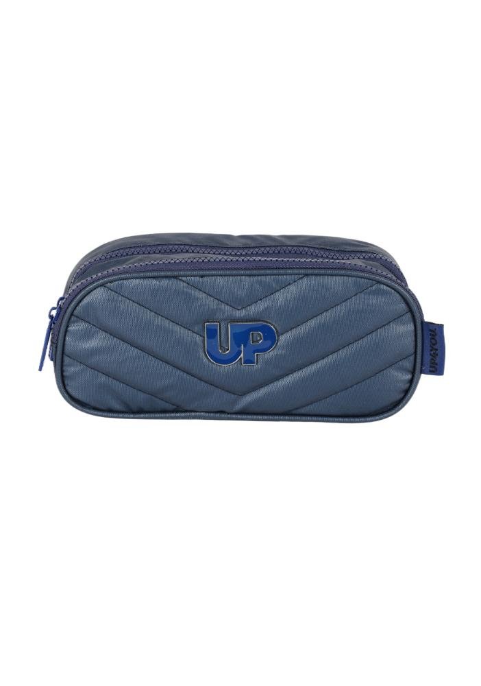 Estojo Duplo Juvenil Médio Crinkle Metalizado Up4you Azul 1