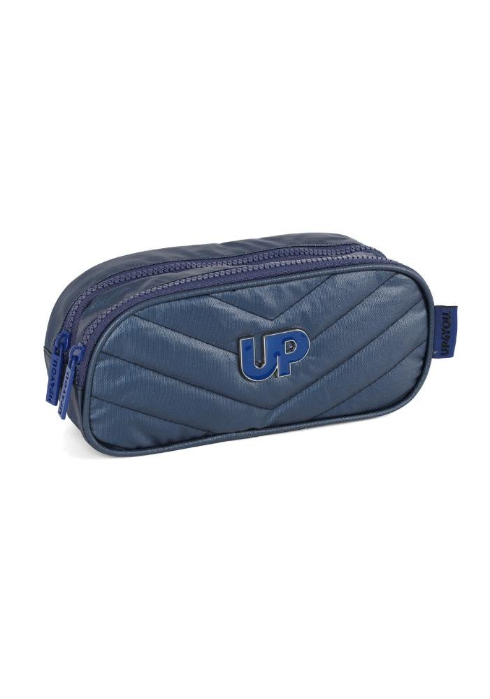 Estojo Duplo Juvenil Médio Crinkle Metalizado Up4you Azul 3