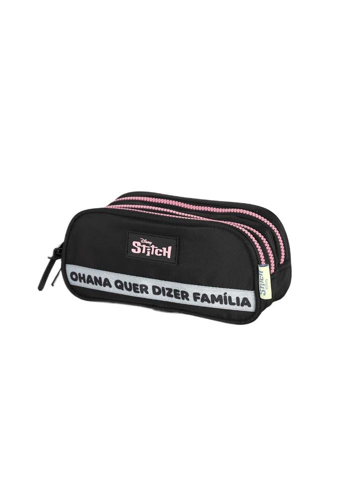 Estojo Triplo Juvenil Médio Náilon Stitch Disney Preto 2