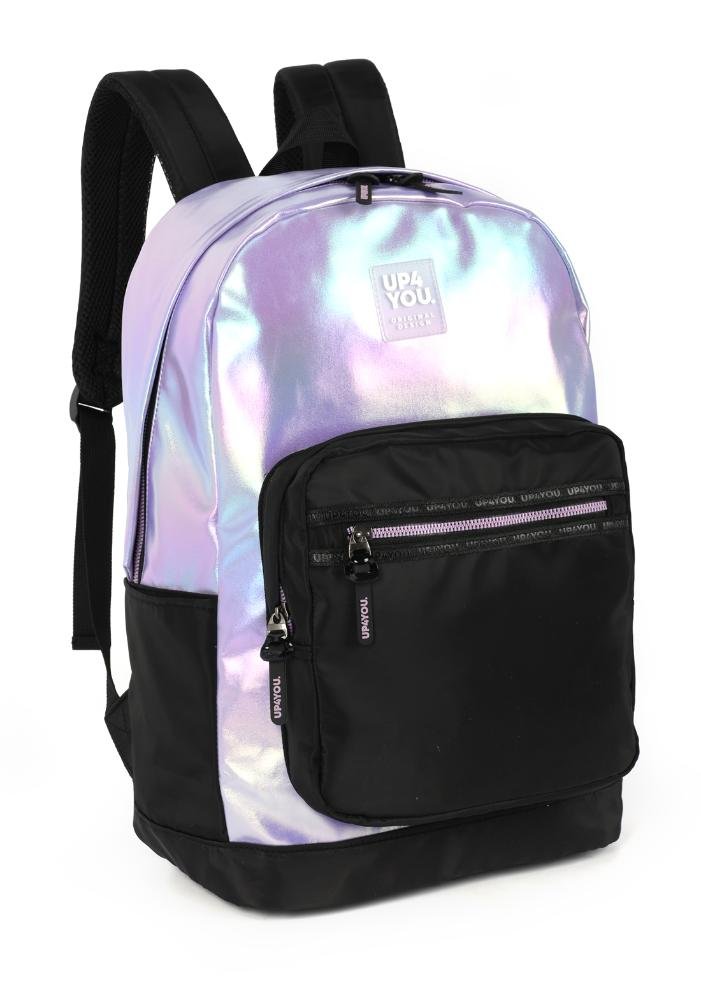 Mochila de Costas Média Juvenil Básica Glitter Up4you Prata 3