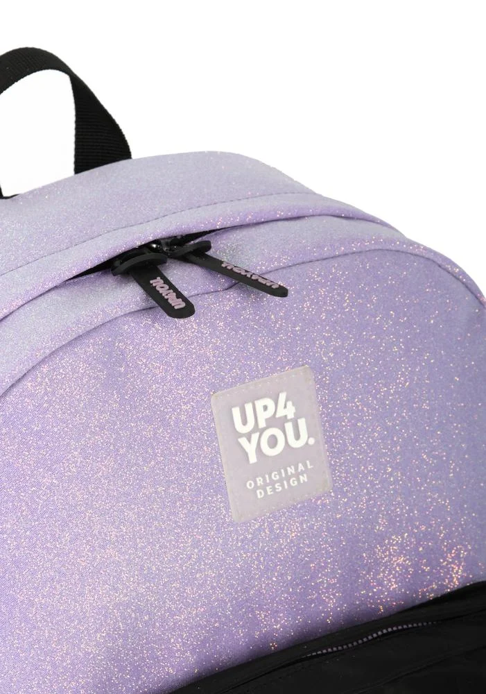 Mochila de Costas Média Juvenil Básica Glitter Up4you Preto/Lilás 2
