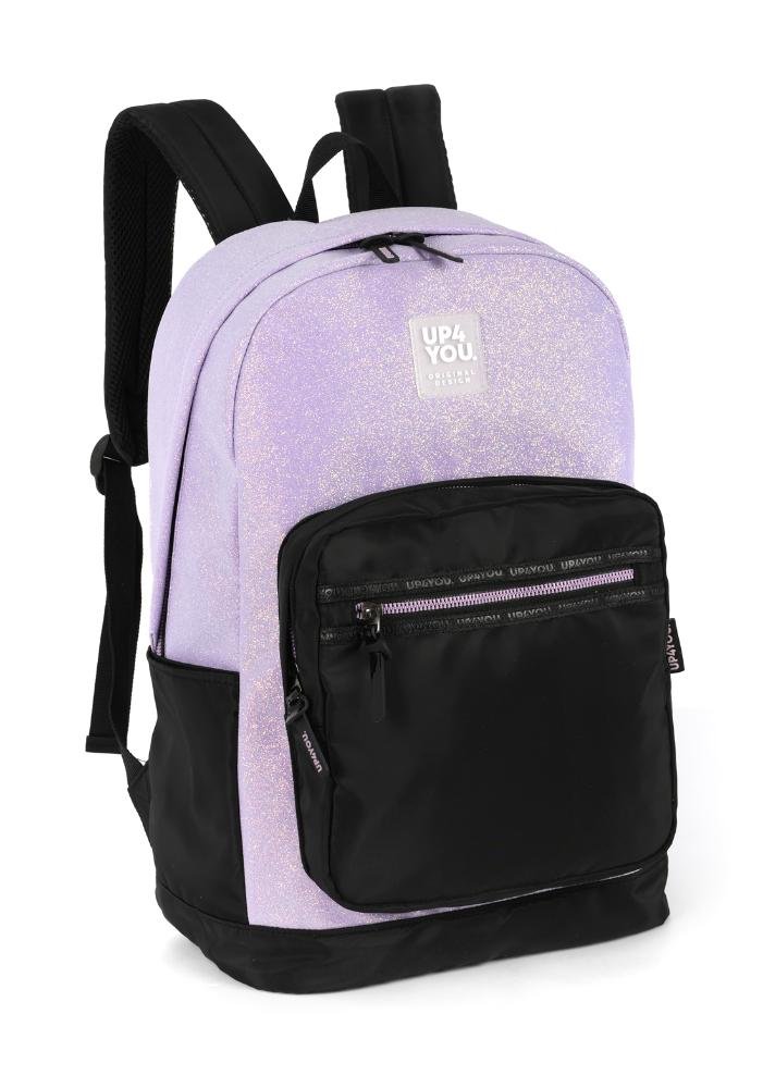 Mochila de Costas Média Juvenil Básica Glitter Up4you Preto/Lilás 4