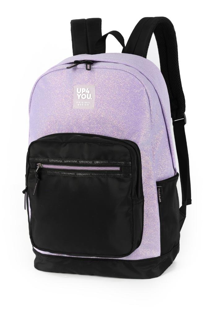 Mochila de Costas Média Juvenil Básica Glitter Up4you Preto/Lilás 5