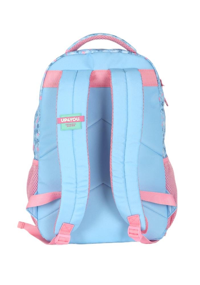 Mochila de Costas Média Juvenil Stitch e Angel com Chaveiro Azul/Rosa 3