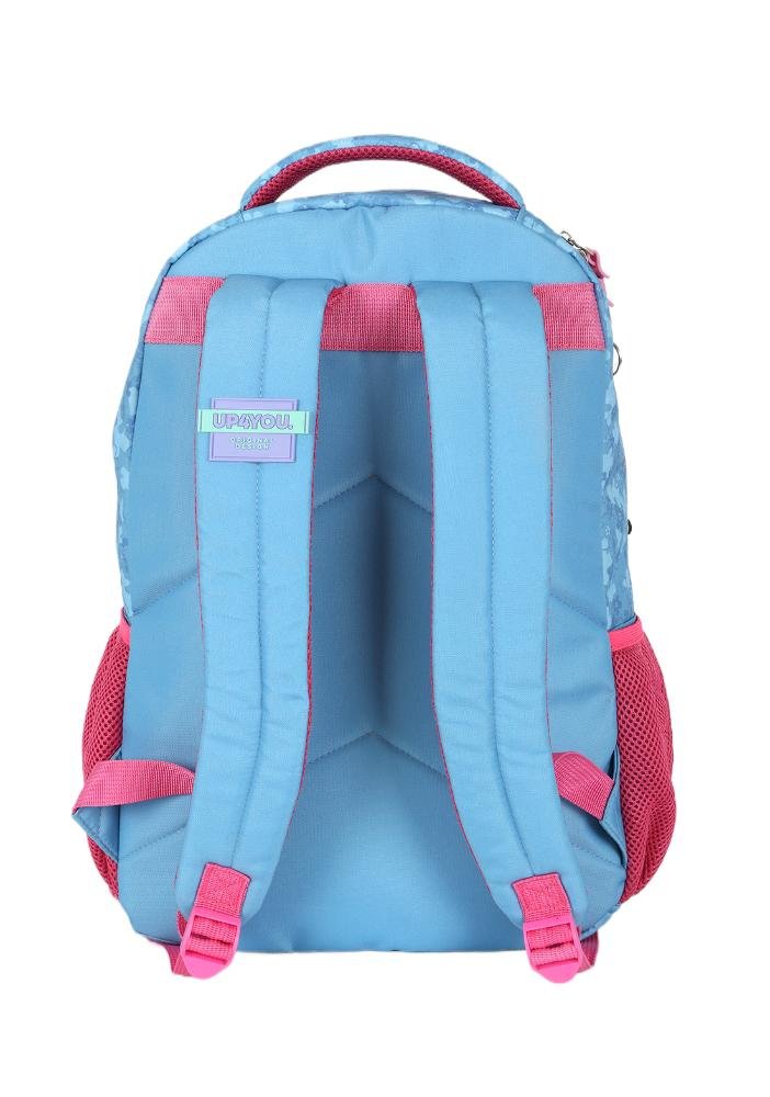 Mochila de Costas Média Juvenil Stitch e Angel com Chaveiro Azul/Rosa 4
