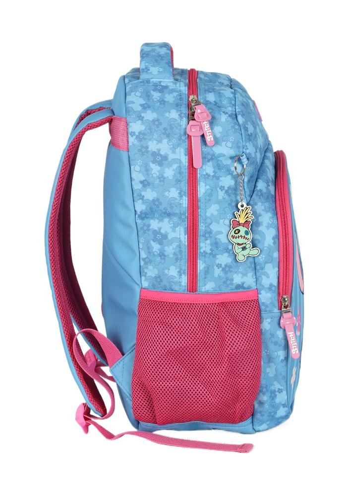 Mochila de Costas Média Juvenil Stitch e Angel com Chaveiro Azul/Rosa 5