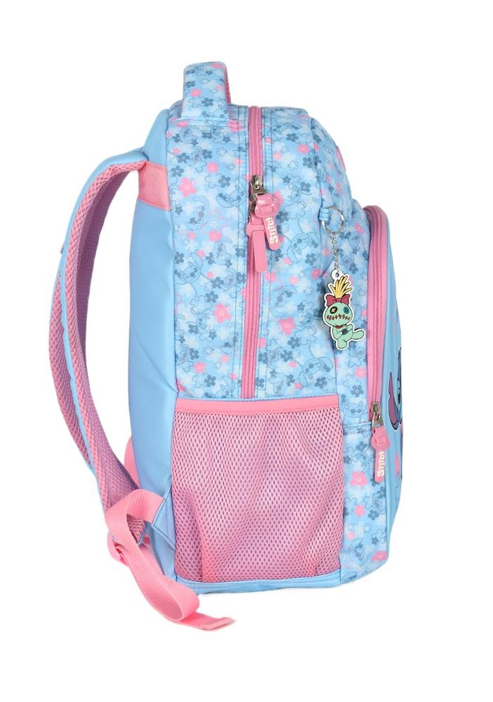 Mochila de Costas Média Juvenil Stitch e Angel com Chaveiro Azul/Rosa 3