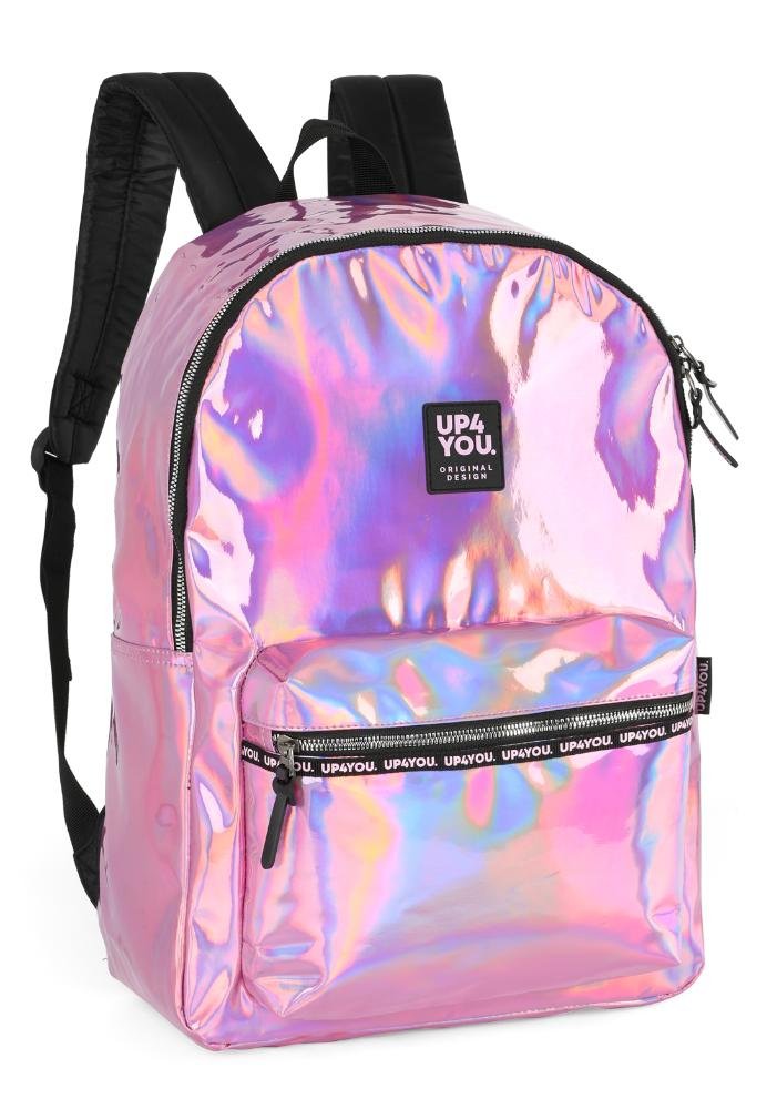 Mochila de Costas Média Juvenil Básica Holográfrico Up4you Pink 2