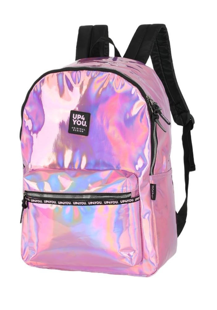 Mochila de Costas Média Juvenil Básica Holográfrico Up4you Pink 3