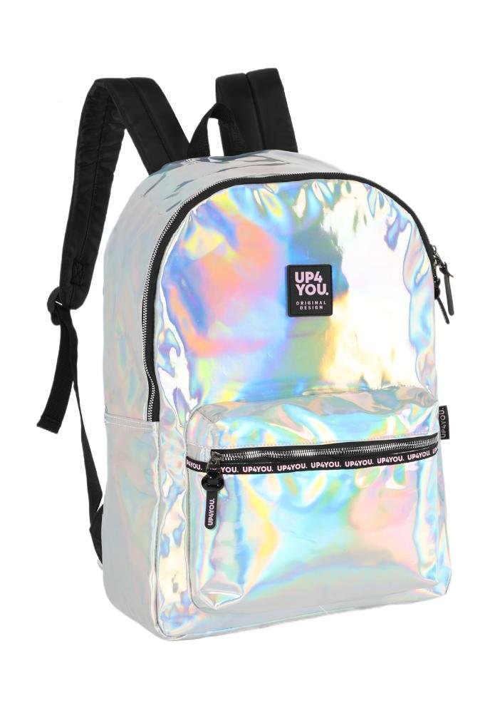 Mochila de Costas Média Juvenil Básica Holográfrico Up4you Prata 2