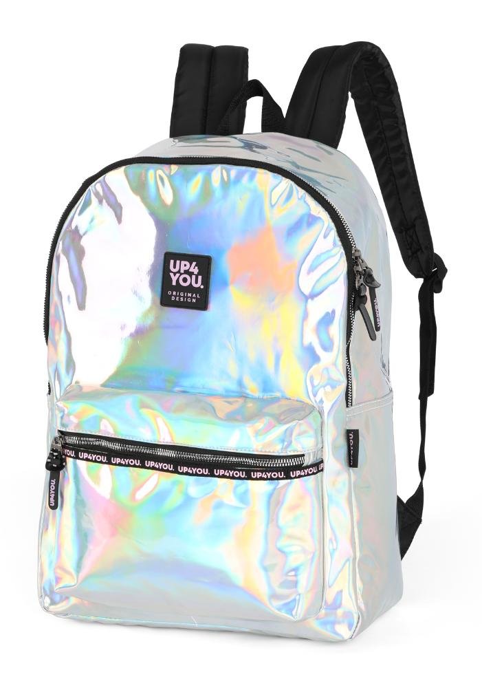 Mochila de Costas Média Juvenil Básica Holográfrico Up4you Prata 3