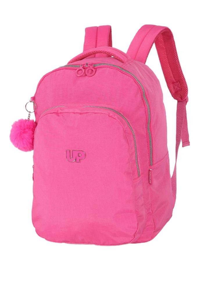 Mochila de Costas Média Juvenil Crinkle Pompom Básica Up4you Rosa 2