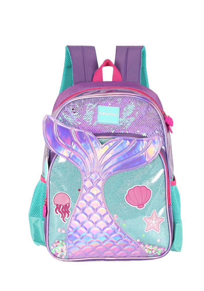 Mochila de Costas Média Infantil Holográfica Sereia Paetê Up4you